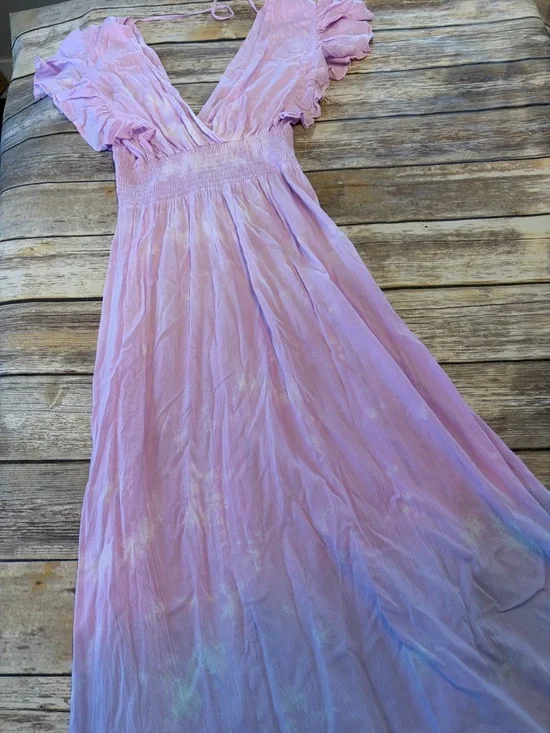 Tiare Hawaii M/L Boho Dahlia Maxi Dress Ombre Tie Dye Flowy Beach Summer Resort - Picture 4 of 11